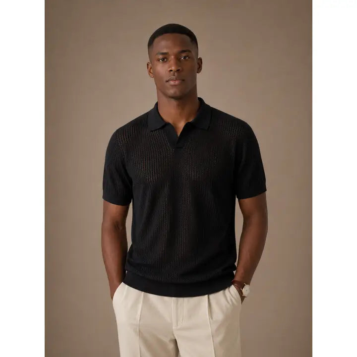 Black Textured Polo Shirt