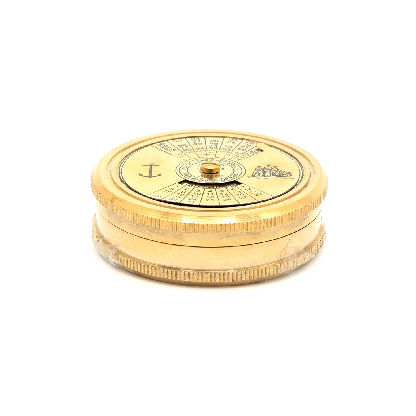 Vintage Collectible Brass Compass with Calendar-Gold
