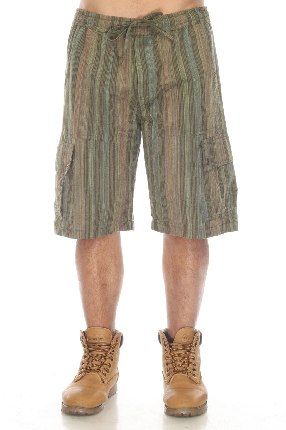 Stripe Cotton Cargo Pocket Shorts
