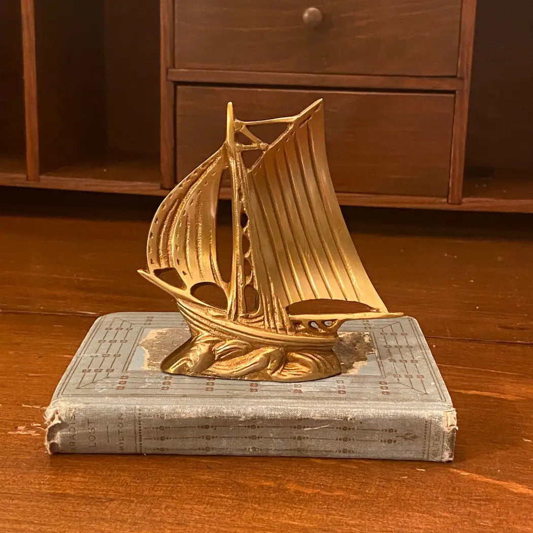 Antiqued Brass Sloop Sailboat Paperweight