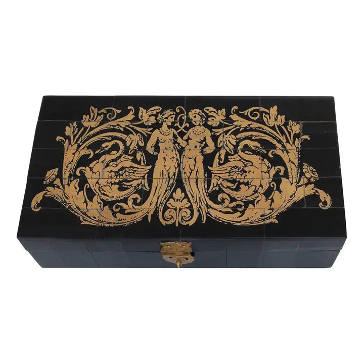Mermaids and Swans Etched Scrimshaw Decorative Horn Box