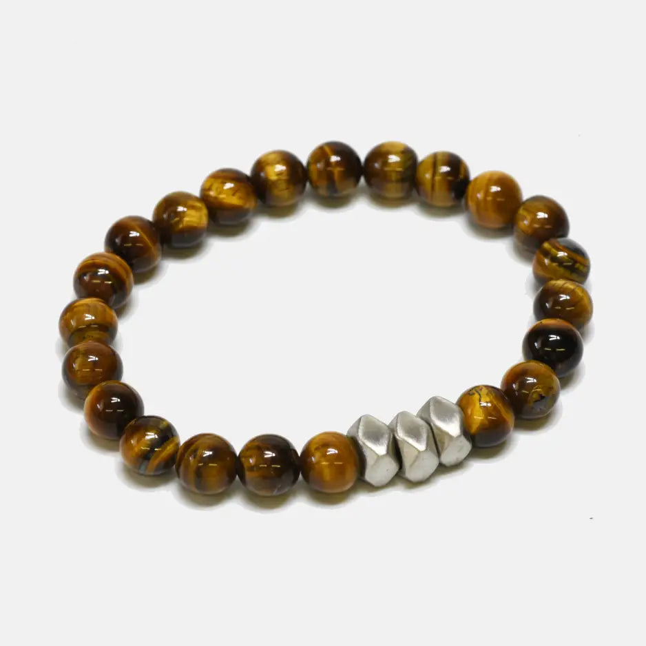 Tigers Eye & Cubic Steel Bracelet