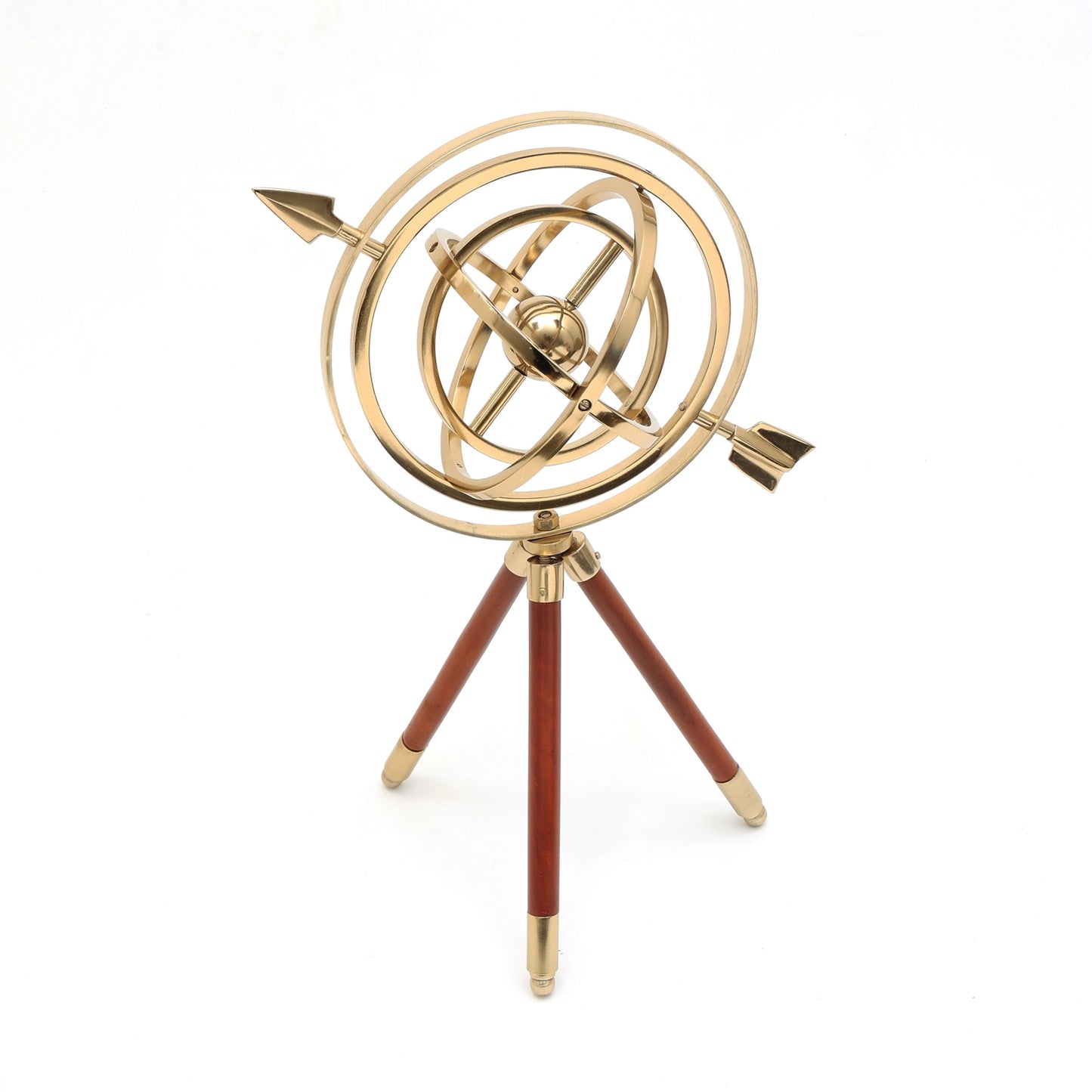 Aluminum Gold Color Armillary with Wood Tripod Stand