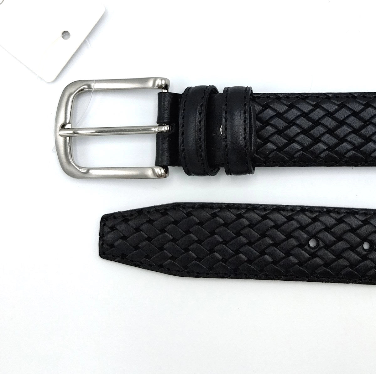 Woven Black Leather Belt