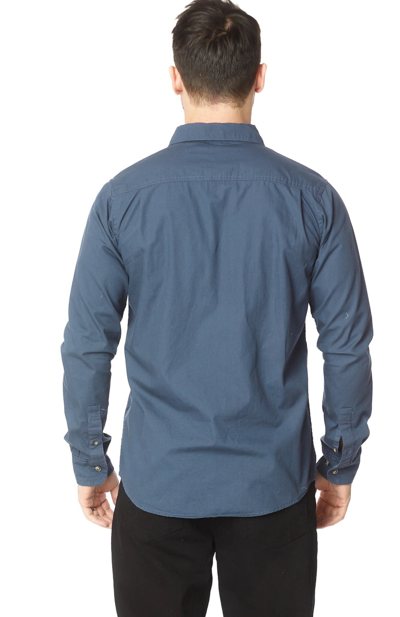 Slate Blue Canvas Long Sleeve Button Down