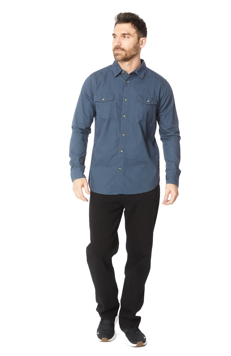 Slate Blue Canvas Long Sleeve Button Down