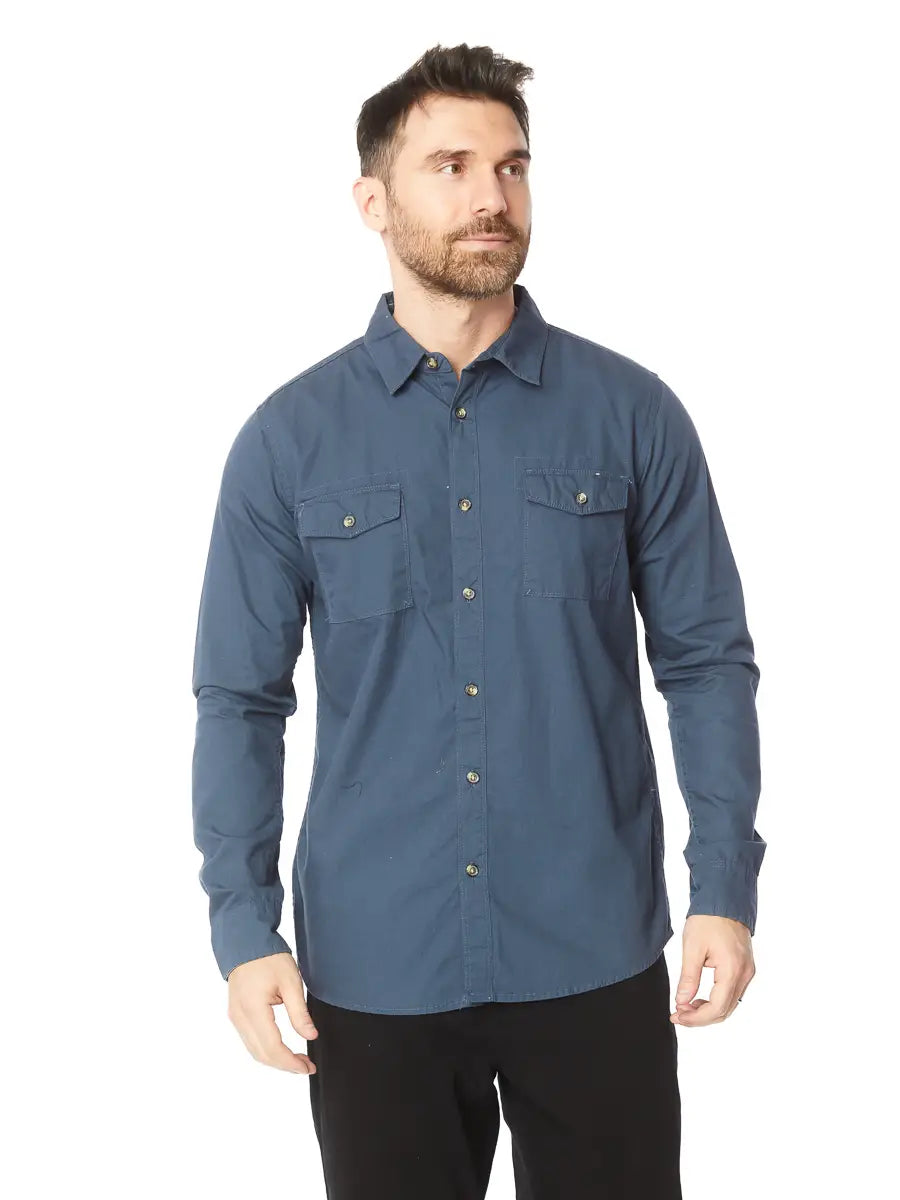 Slate Blue Canvas Long Sleeve Button Down