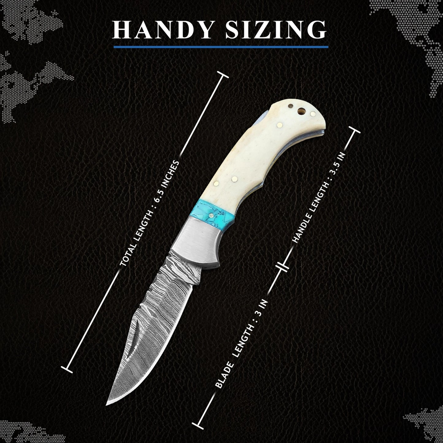 Bone Handle Folding Knife With Turquoise Resin Accent