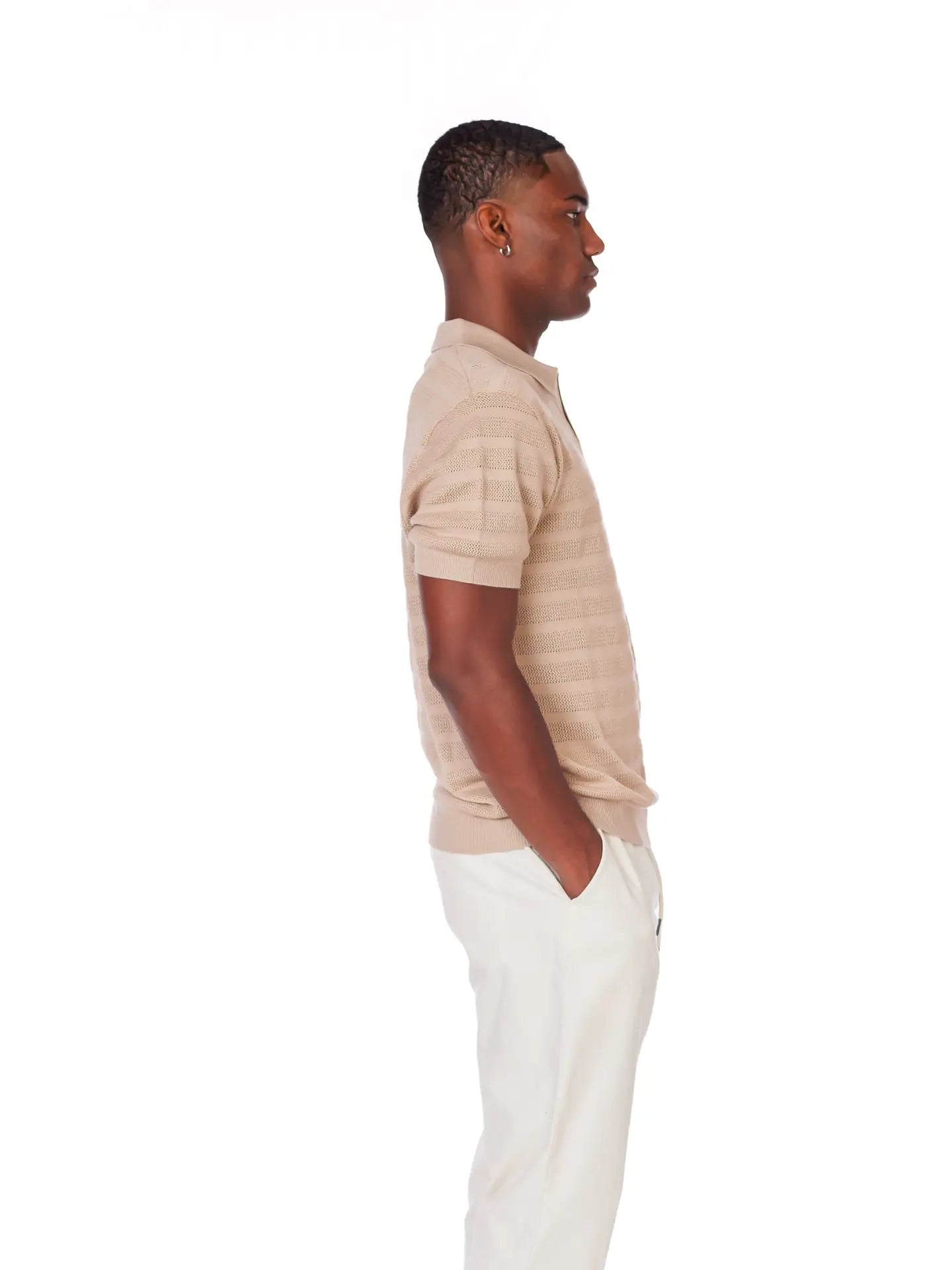 Cream Textured Polo Shirt
