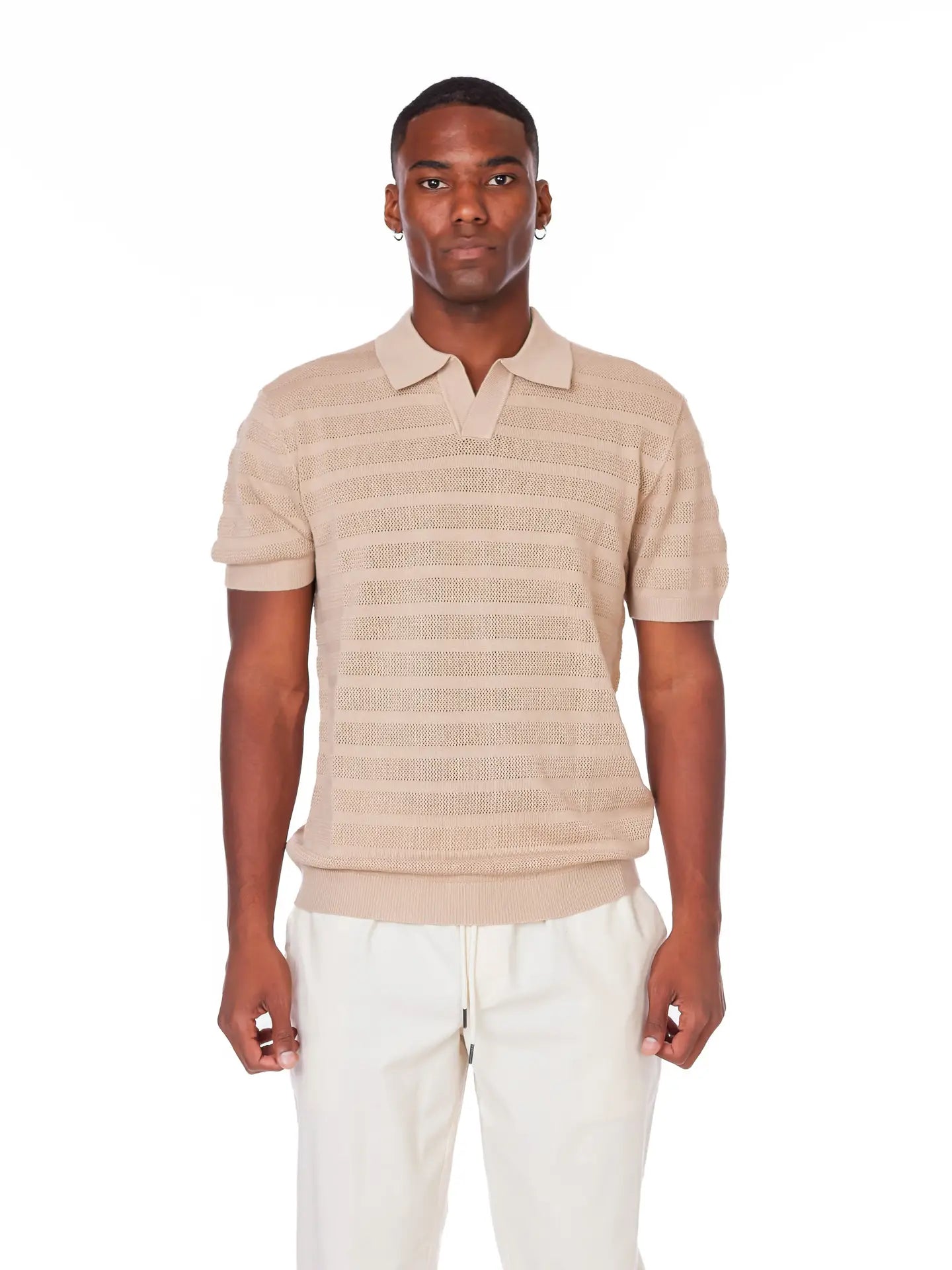 Cream Textured Polo Shirt