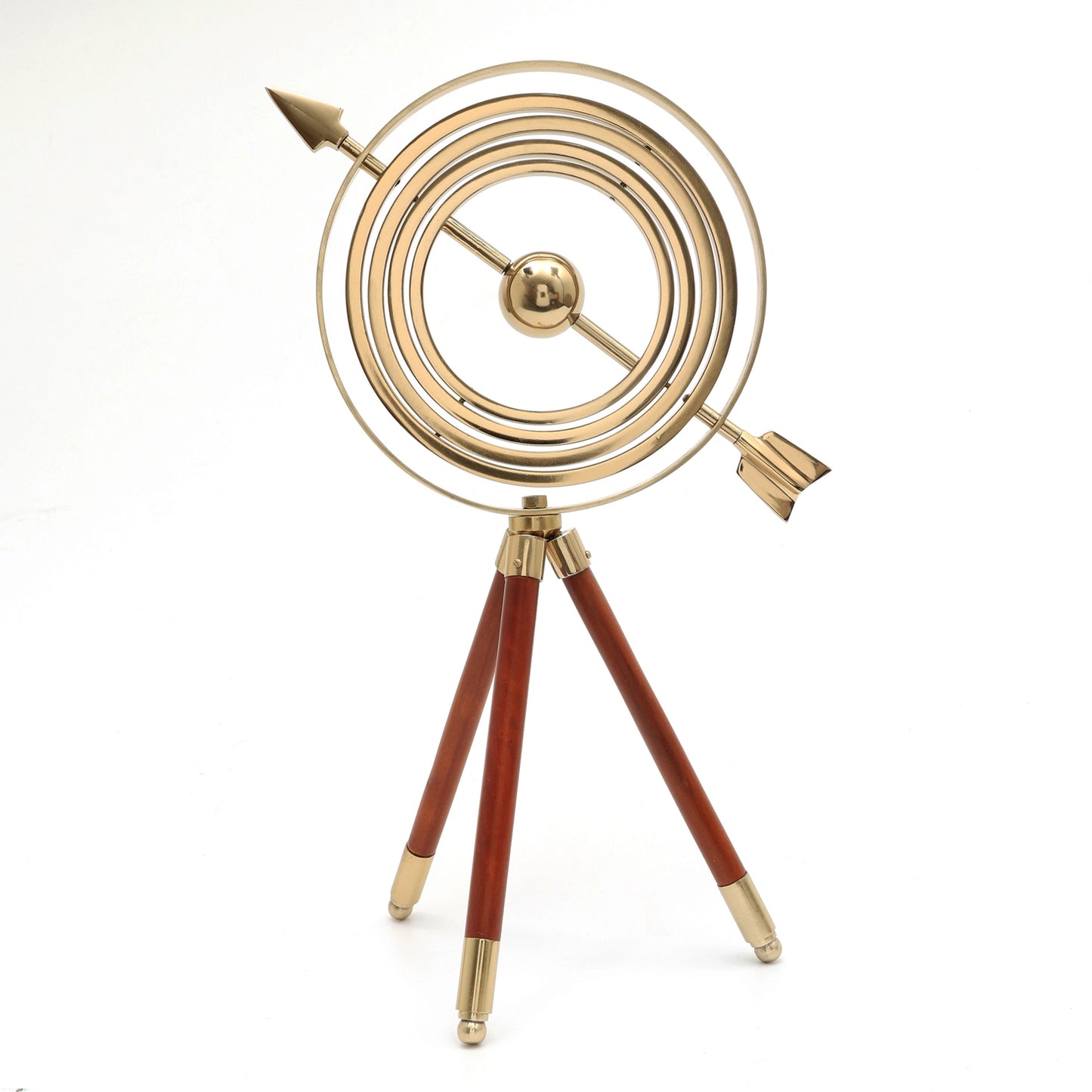 Aluminum Gold Color Armillary with Wood Tripod Stand