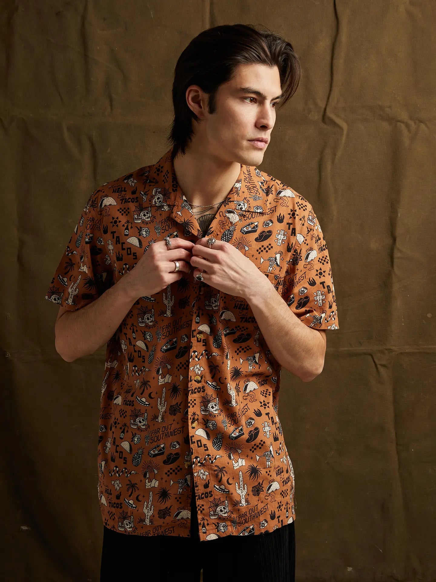 Raise Hell Eat Tacos Casual Button-Up Shirt