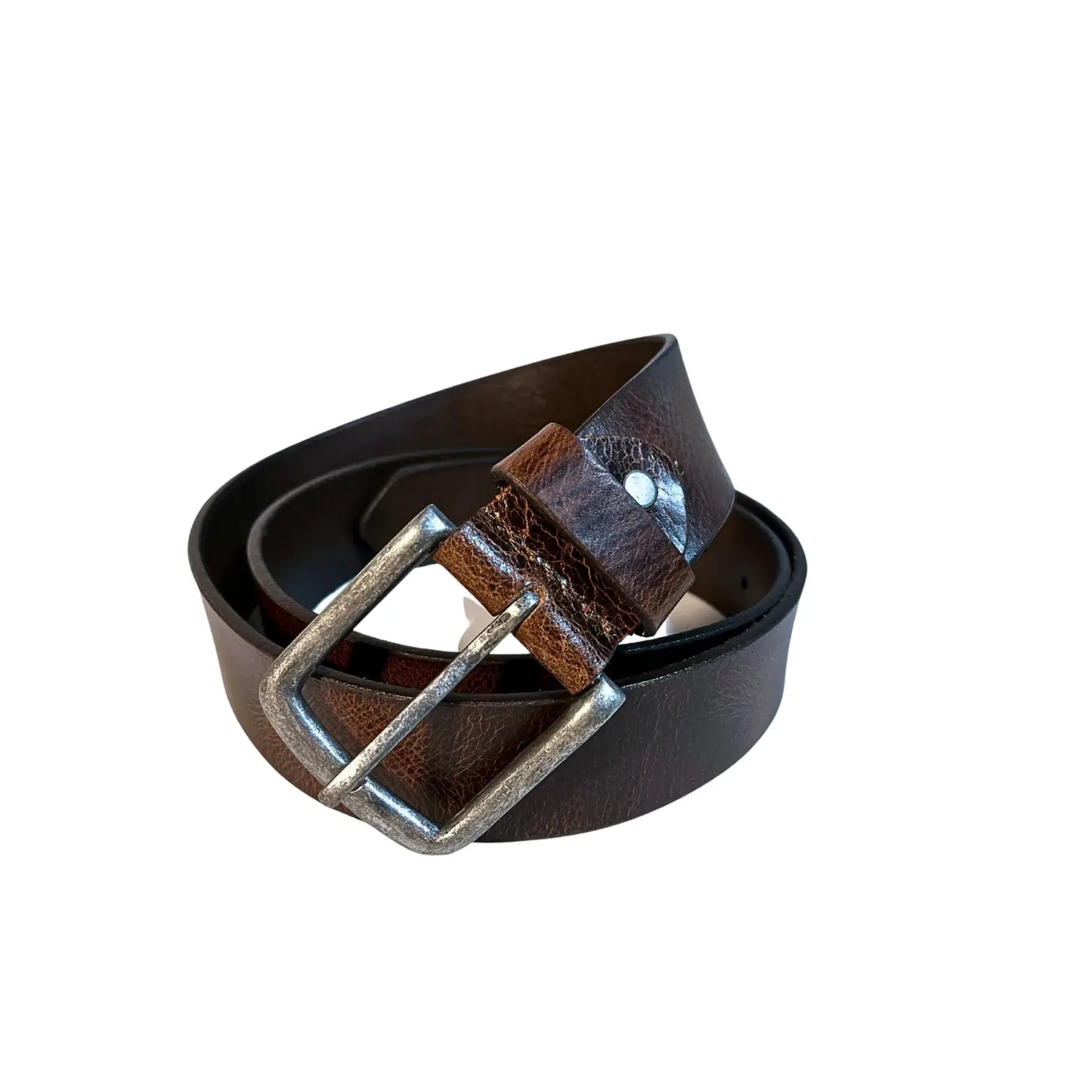 Brown Leather Belt with Vintage Silver Buckle