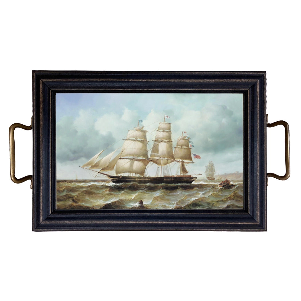 "Rowing Ashore" Decorative Tray w/ Brass Handles