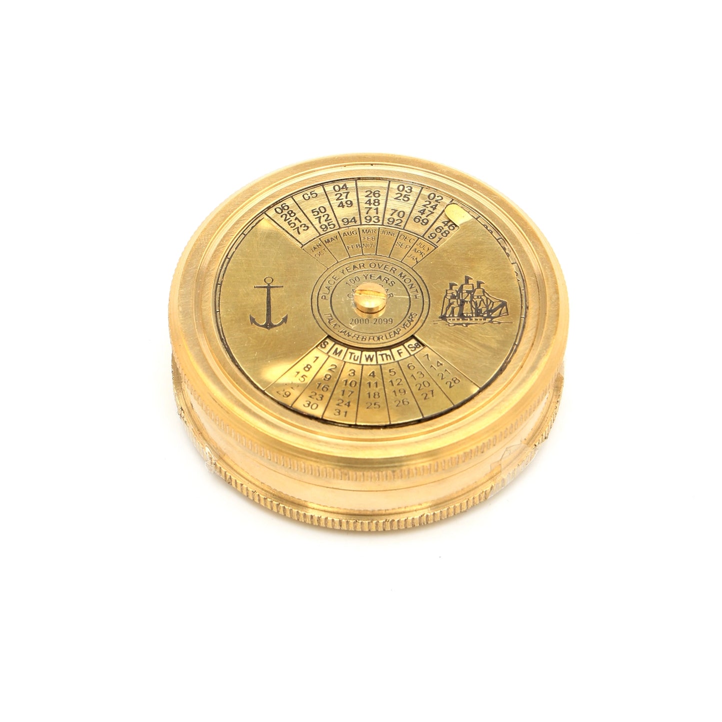 Vintage Collectible Brass Compass with Calendar-Gold