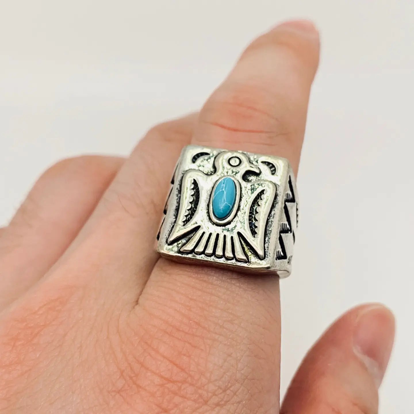 Retro Bird Pattern Square Ring