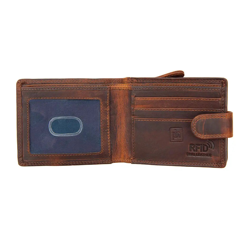 Brown Leather Bifold Wallet with Snap