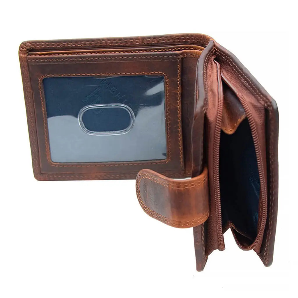 Brown Leather Bifold Wallet with Snap