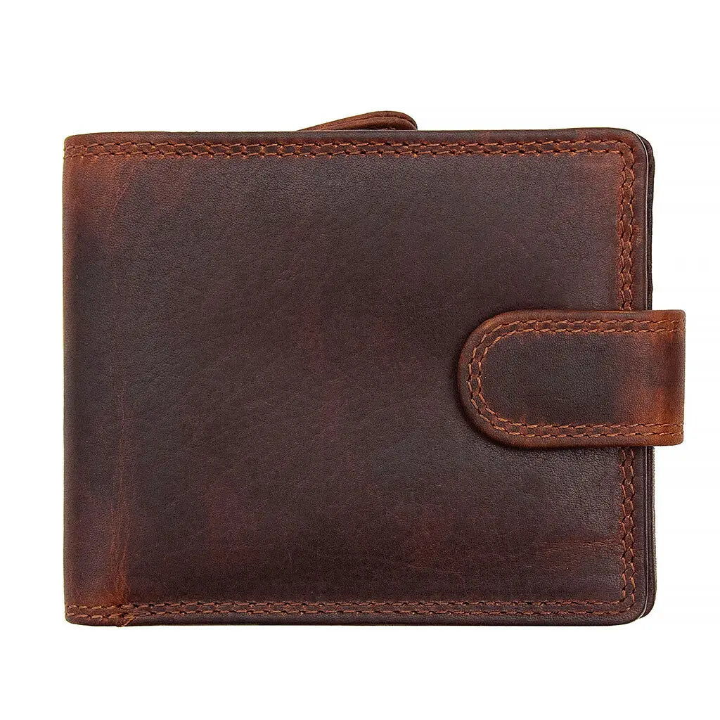 Brown Leather Bifold Wallet with Snap