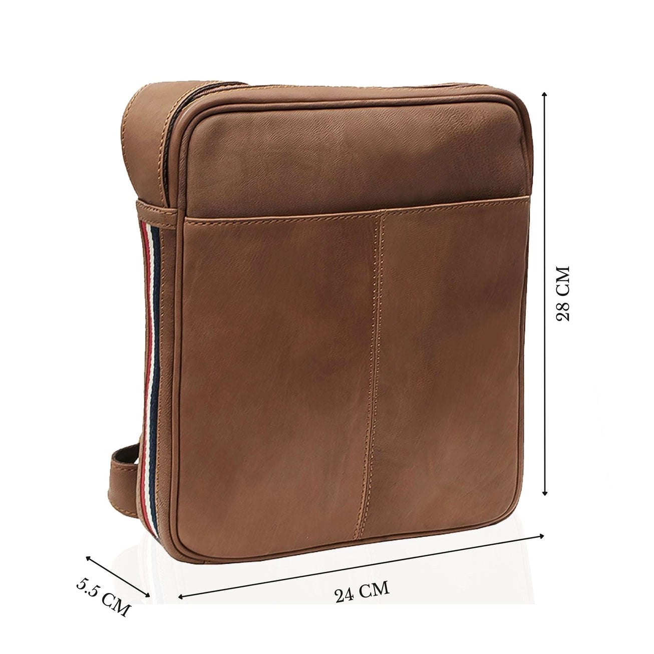Brown Leather Messenger Bag with Striping