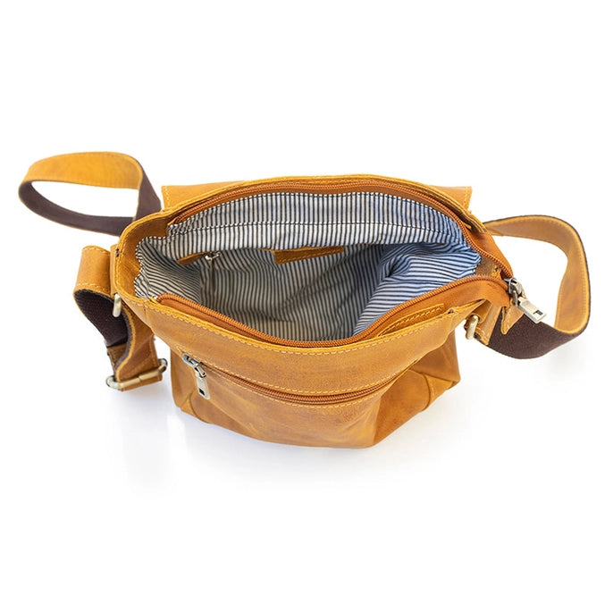 Mustard Brown Leather Messenger Bag