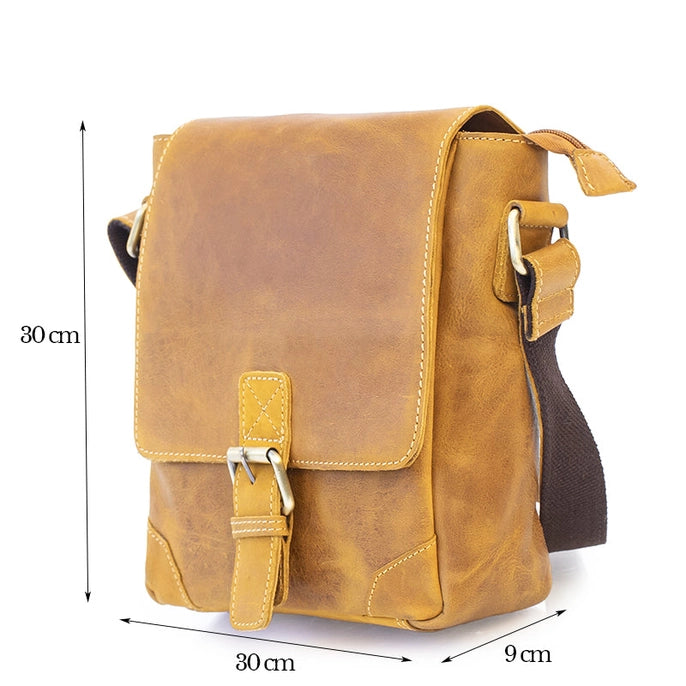 Mustard Brown Leather Messenger Bag