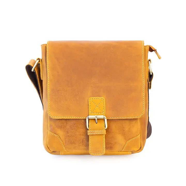 Mustard Brown Leather Messenger Bag