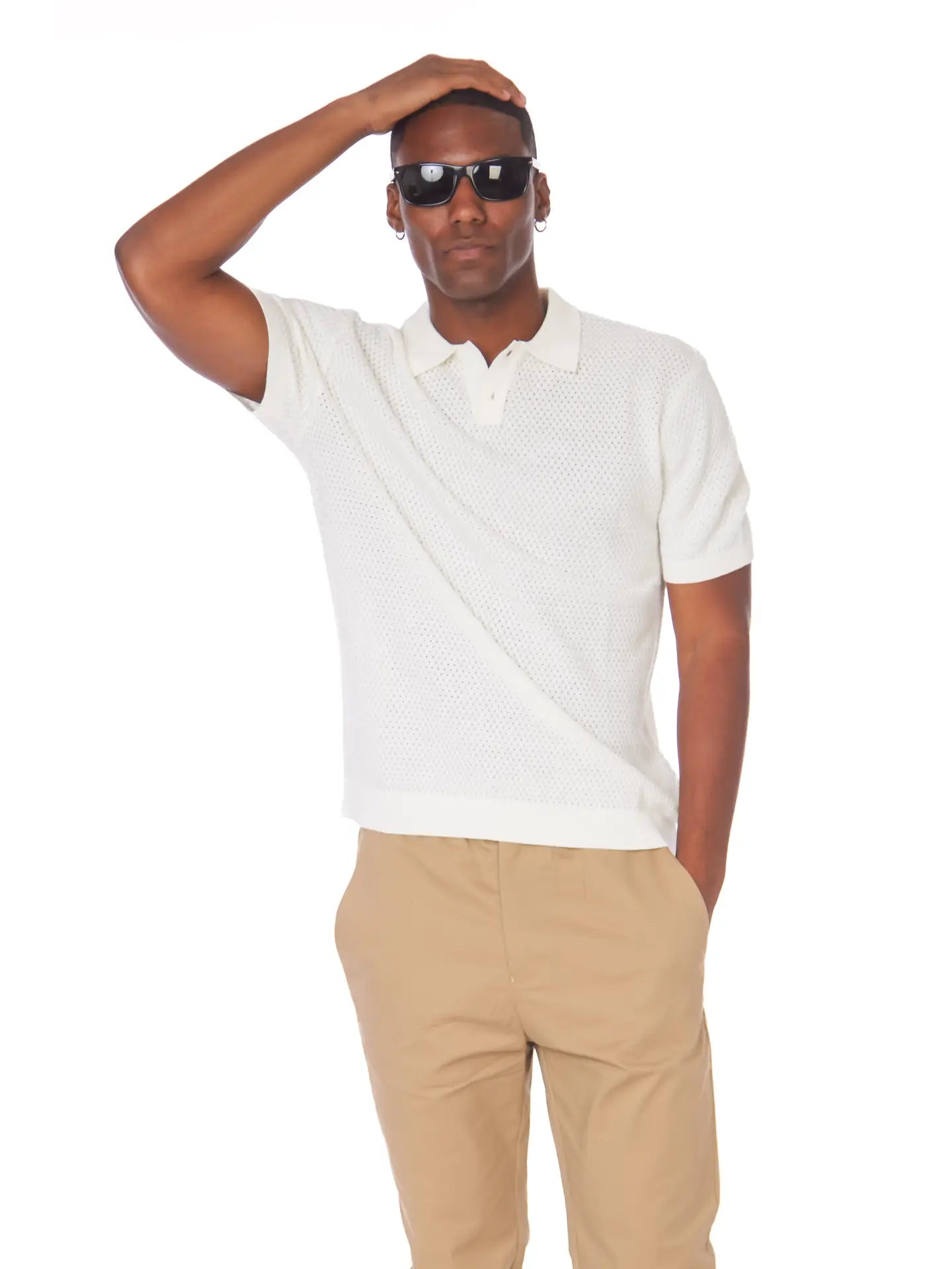 Off White Textured Polo Shirt
