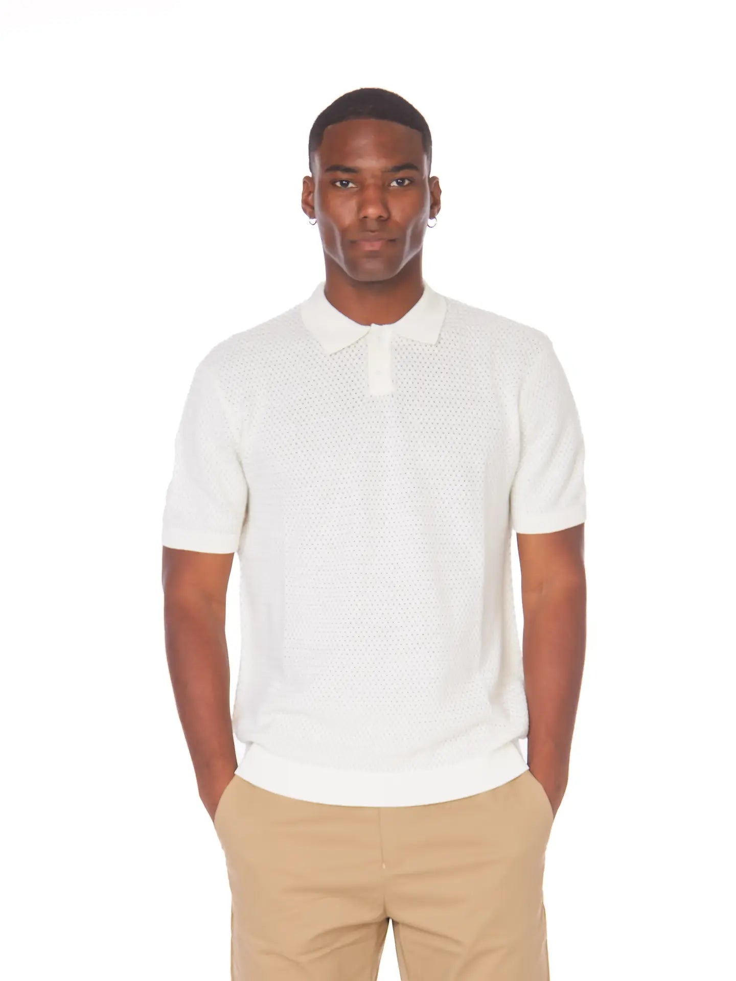 Off White Textured Polo Shirt