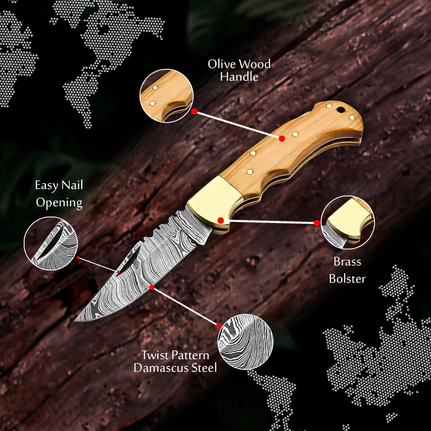 Olive Wood Handle Pocket Knife