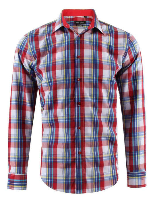 Slim Fit Red Plaid Button Down Shirt