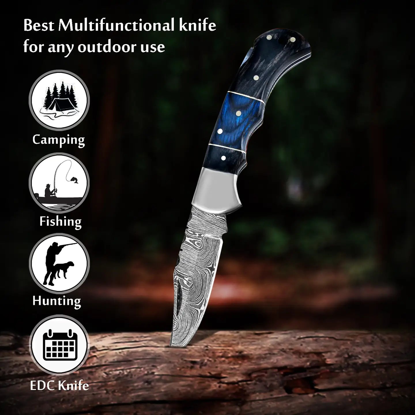 Black & Blue Wood Handle Pocket Knife