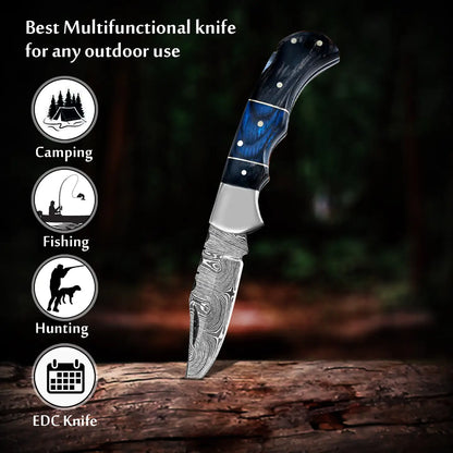 Black & Blue Wood Handle Pocket Knife