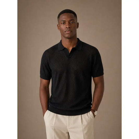 Black Textured Polo Shirt