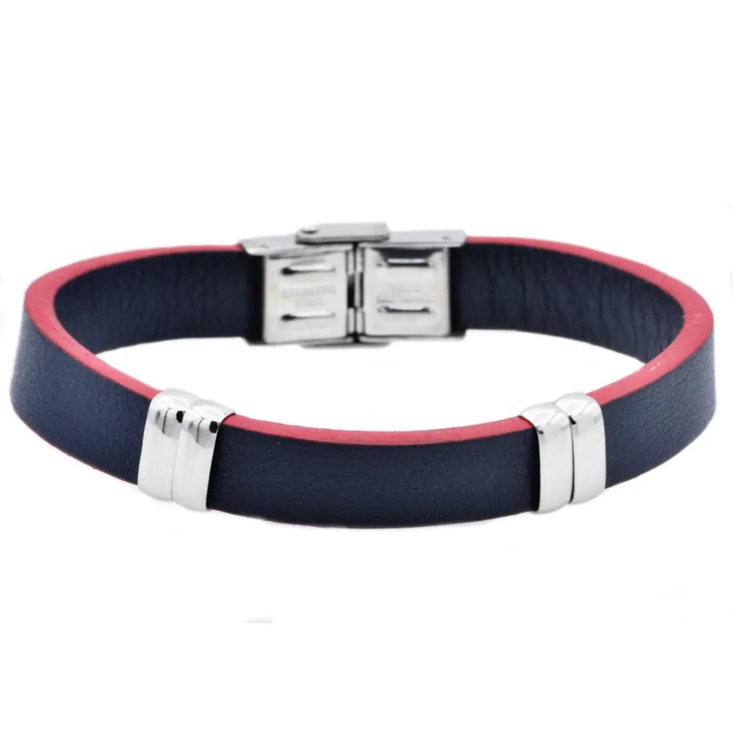 Blue and Red Leather Stainless Steel Bracelet