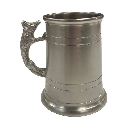 Pewter-Plated Tankard Mug with Fox Handle