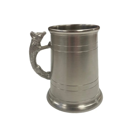 Pewter-Plated Tankard Mug with Fox Handle