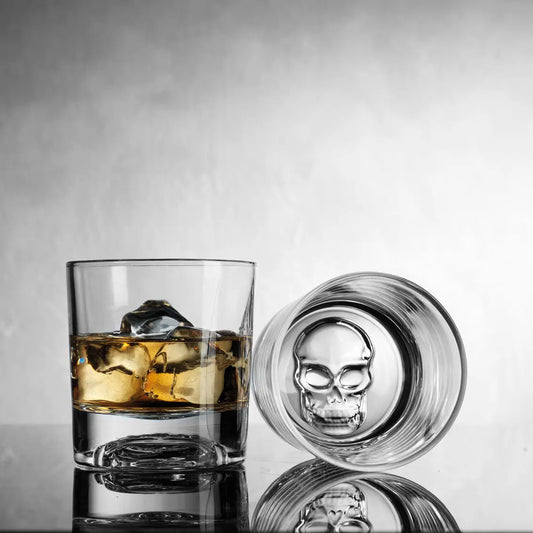 Set of Two Skull Embossed Bottom Whiskey Glass