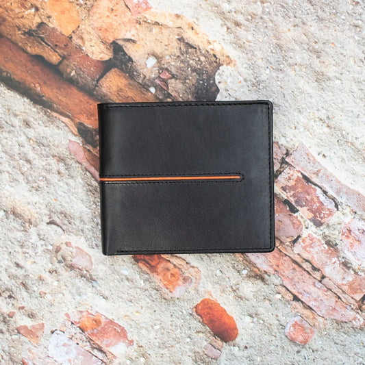 Black Leather Wallet with Brown Trim