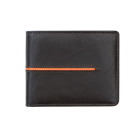 Brown Leather Wallet with Orange Trim