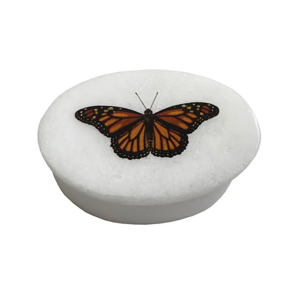 3" & 4" Monarch Butterfly White Oval Soapstone Jewelry Box