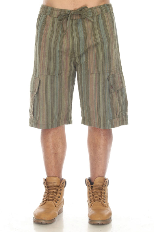 Stripe Cotton Cargo Pocket Shorts