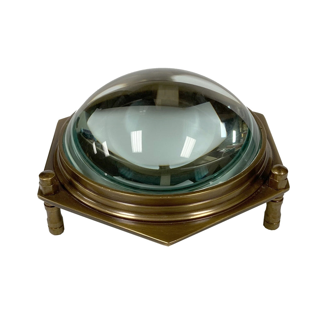 4" Antiqued Brass Hexagonal Dome Desk Magnifier