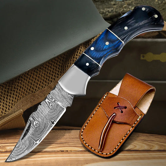 Black & Blue Wood Handle Pocket Knife