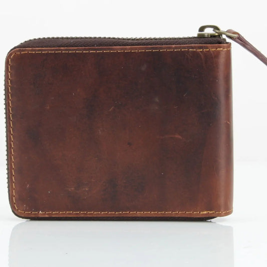 American Bison Leather Zip Around Bi Fold Wallet