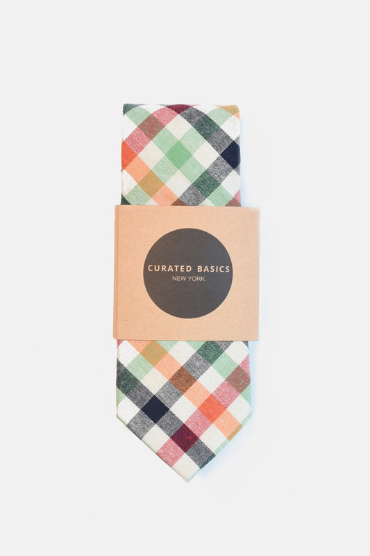 Beige Orange Gingham Tie