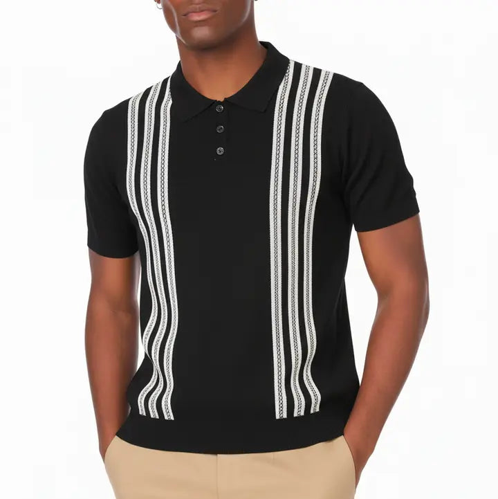 Black & White Striped Sweater Polo