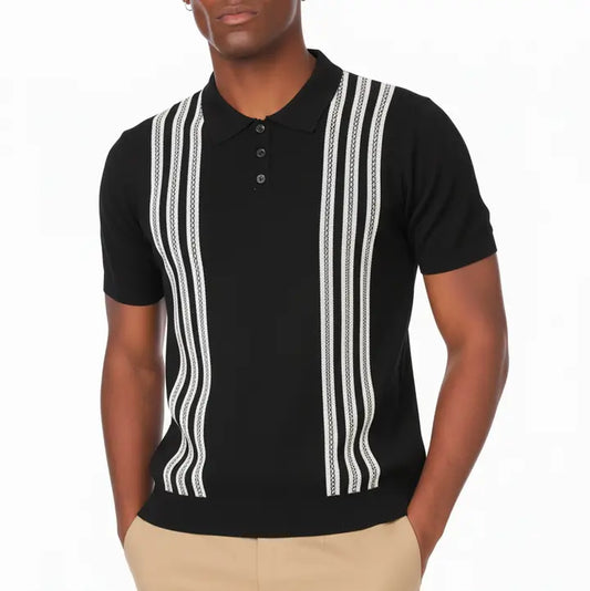 Black & White Striped Sweater Polo