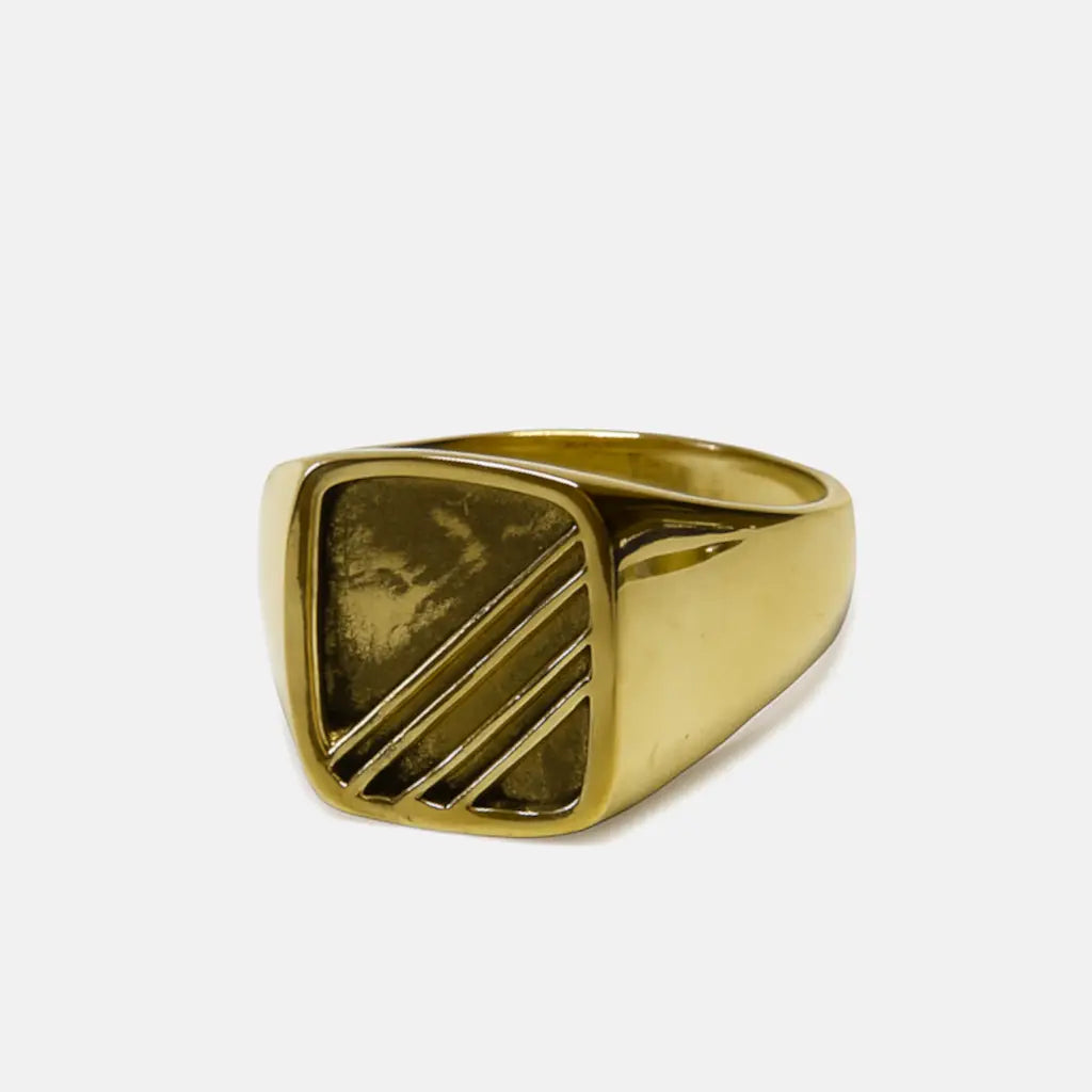 Brass Square Striped Signet Ring Size 11