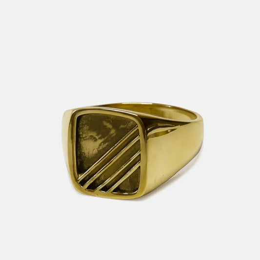 Brass Square Striped Signet Ring Size 11